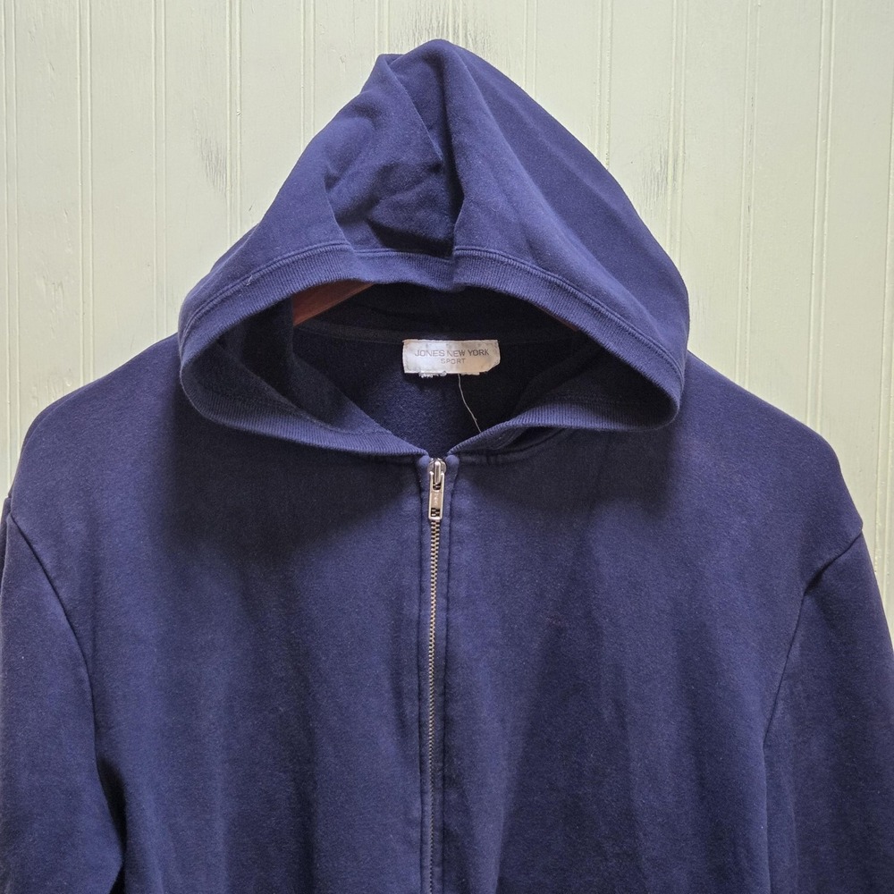 Jones New York Sport Hoodie Womens Large Blue Full Zip Fleece Pockets Solid